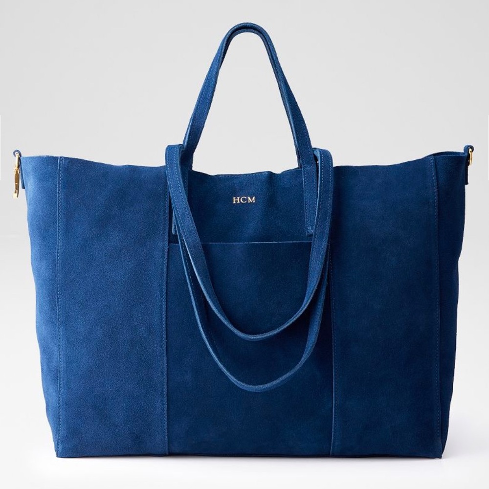 Mark & Graham - Lucia Italian Double Handle Tote - Navy Suede - NOT MONOGRAMMED